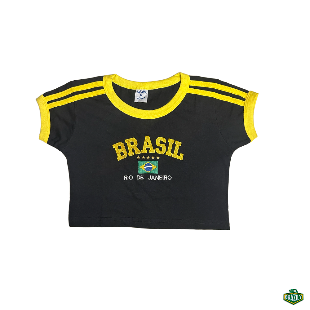 Camiseta Cropped + Short Bordado Vintage Curto