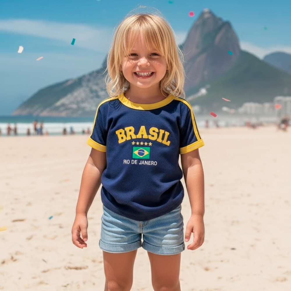 Camisa Brasil Bordada Infantil Unissex