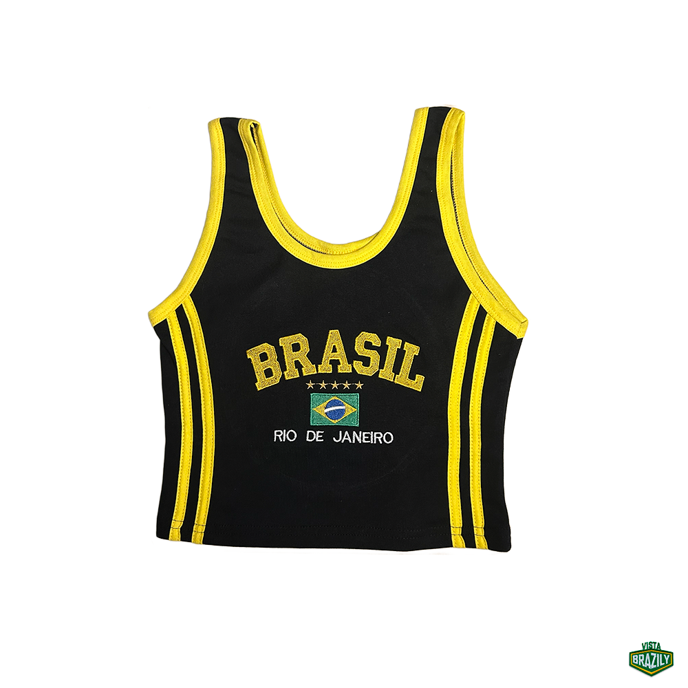 Regata Cropped Bordada Feminina